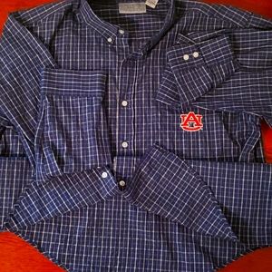 Auburn Navy and White Plaid LS Button-down
